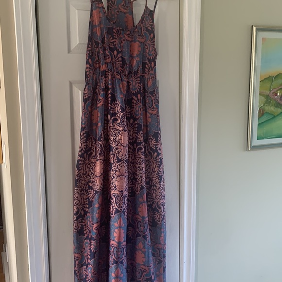 Collective Concepts navy/teal/rose floral lined empire waist strappy maxi dress - Picture 6 of 6